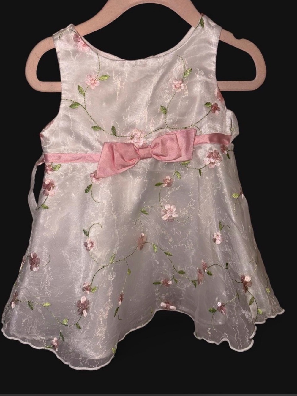 Youngland White Floral Organza Dress with Pink Bow